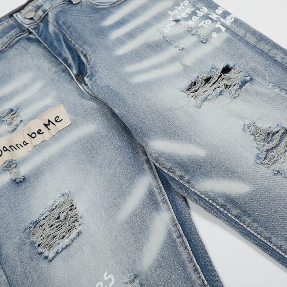 Amiri Blue Letter Full Print Patch Ripped Jeans - Picture 13 of 14